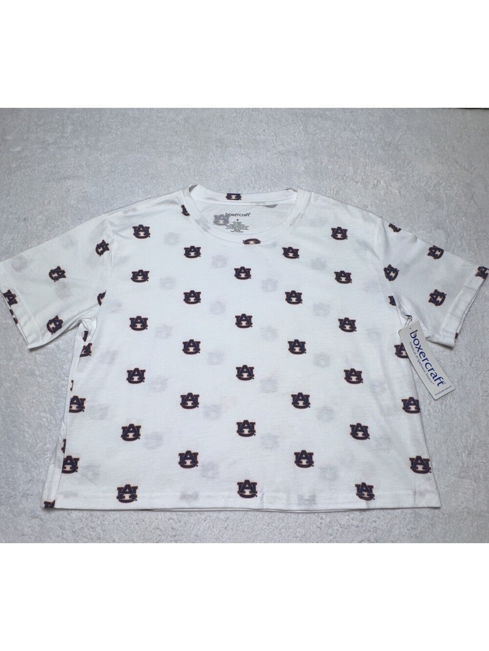Women's White Auburn Tigers Cropped Allover Print T-shirt Size S NWT